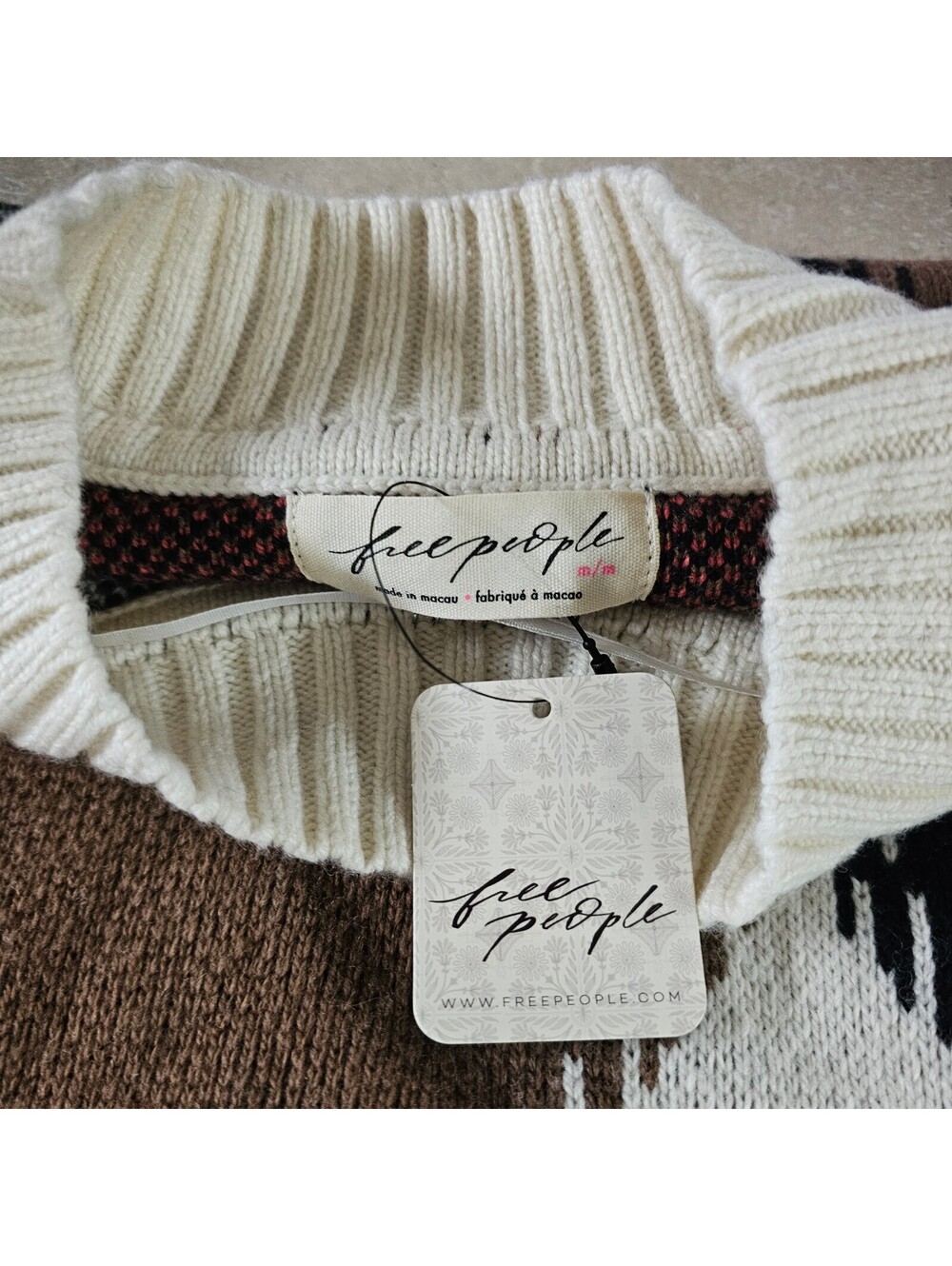 Free People Cozy Geometric Pattern Sweater Size M - Picture 3 of 7